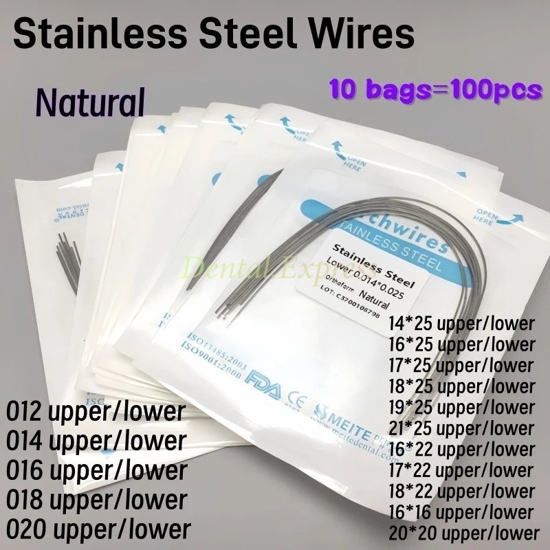 100Pc Ortho Dental Arch Wire S.S Natural Stainless Steel Wires Round Rectangular