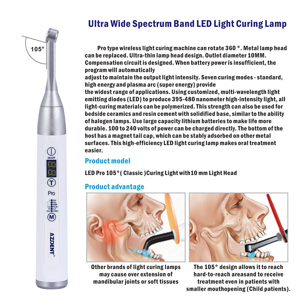 Dental Wireless Cordless Orthodontic LED Cure Curing Light Lamp 1 Sec Resin Cure