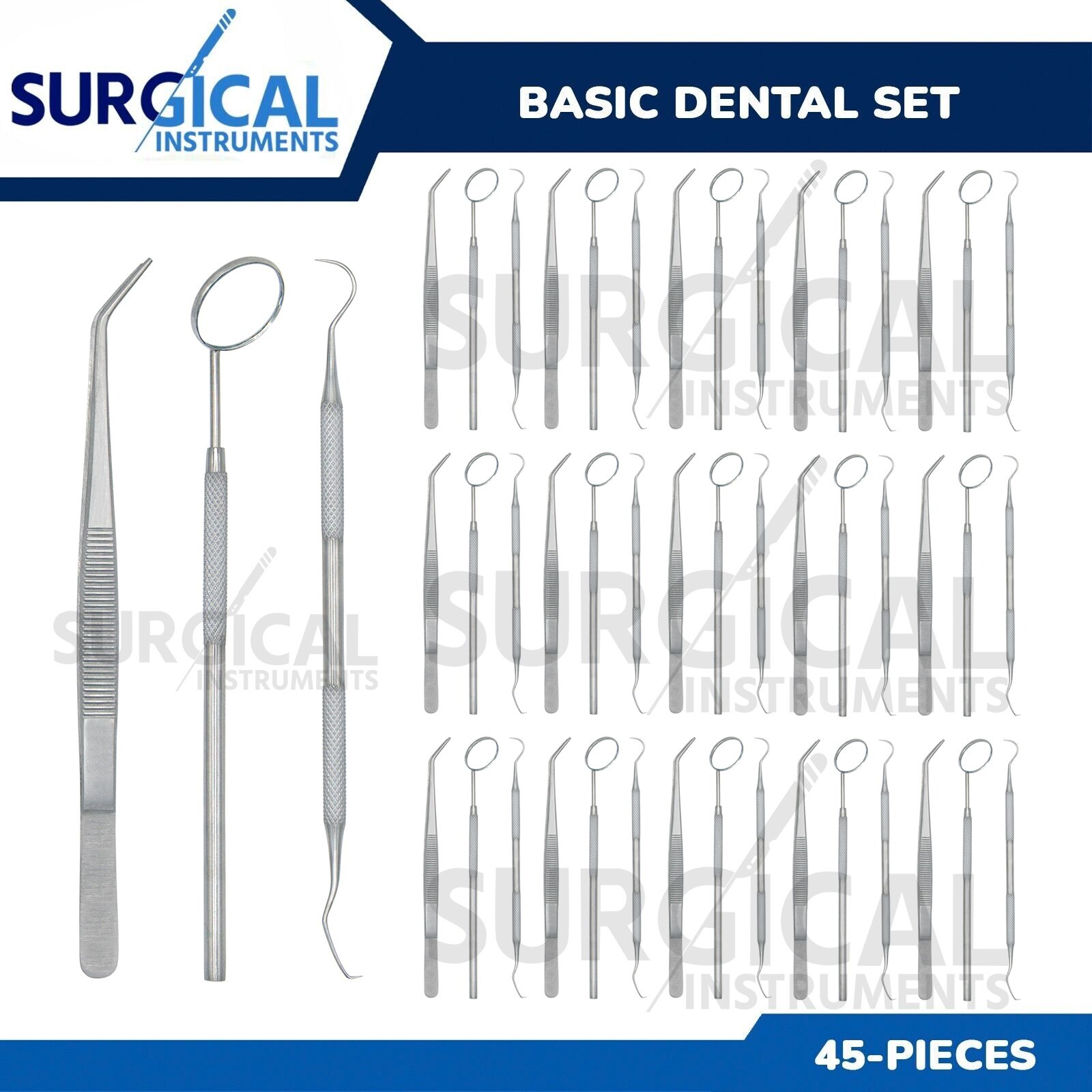 45 Instruments Basic Dental Set Mirror Explorer College Plier Economy Grade