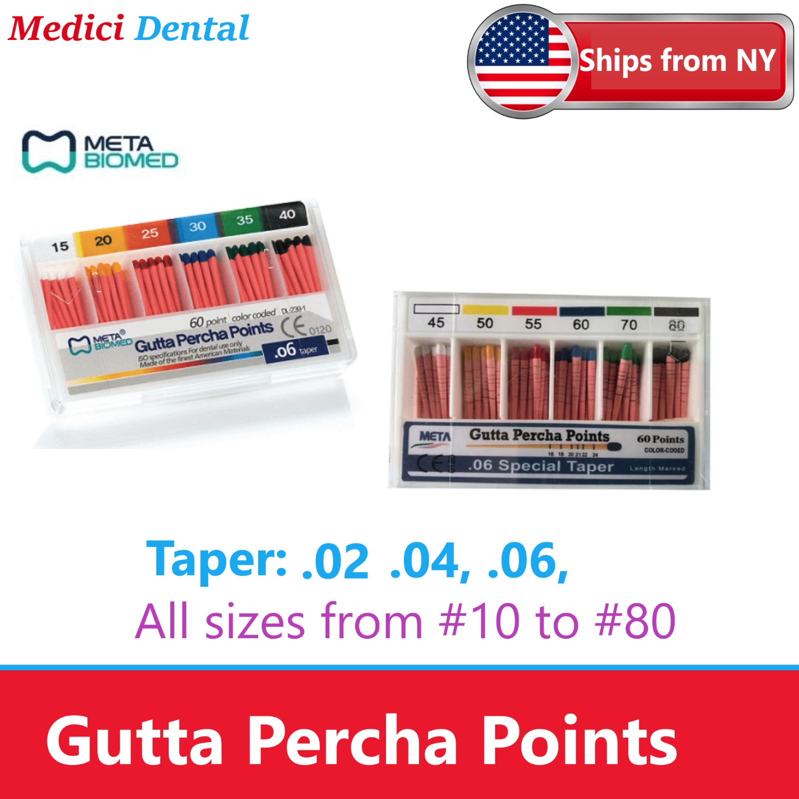 Dental Meta GUTTA PERCHA Taper .04 & .06 All Sizes #15 Through #80, 60/pk USA