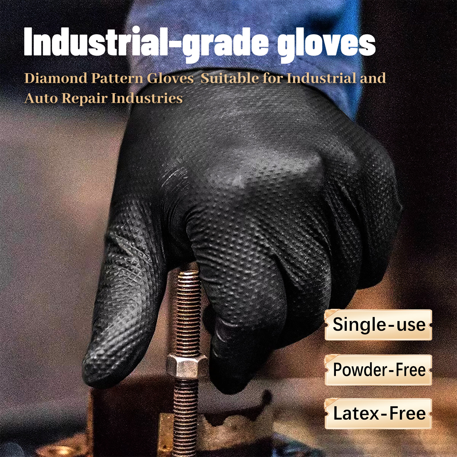 GP Craft Black Nitrile Gloves Diamond Grip 8Mil Disposable Latex Free 1000/Case