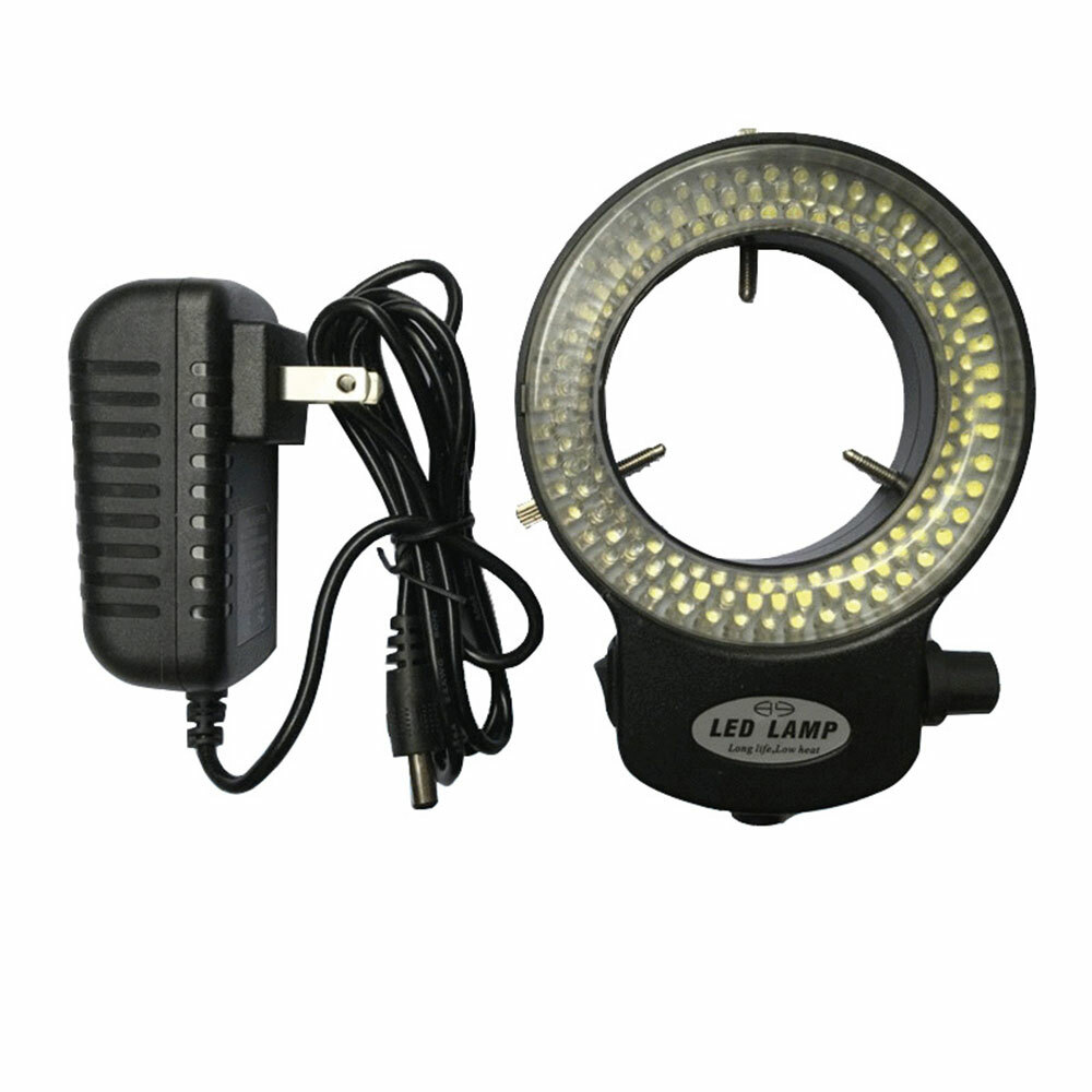 Black 144 LED Bulbs Microscope Ring Light Illuminator Lamp US Plug Adjustable