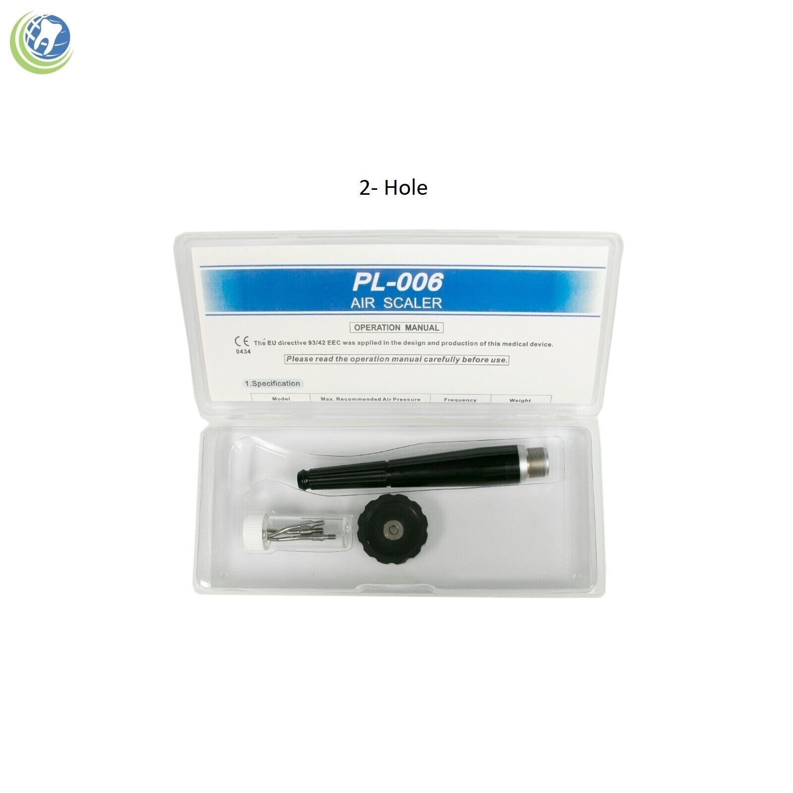NEW DENTAL HYGIENIST PNEUMATIC AIR SCALER 2 HOLE HANDPIECE WITH 3 TIPS PERIO