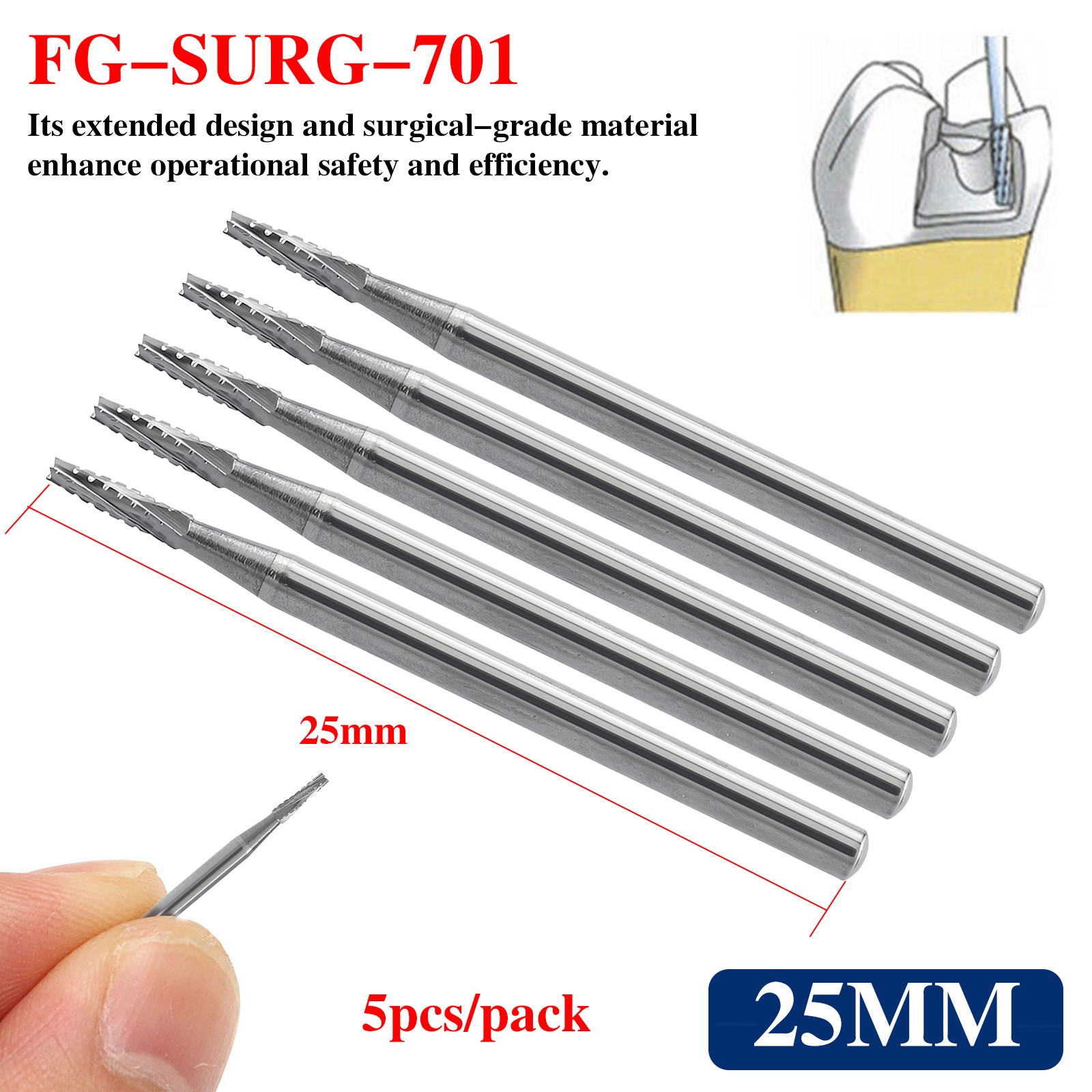 Dental Long Shank Surgical Bur FG 701L 25mm Tungsten Carbide Midwest FGOS