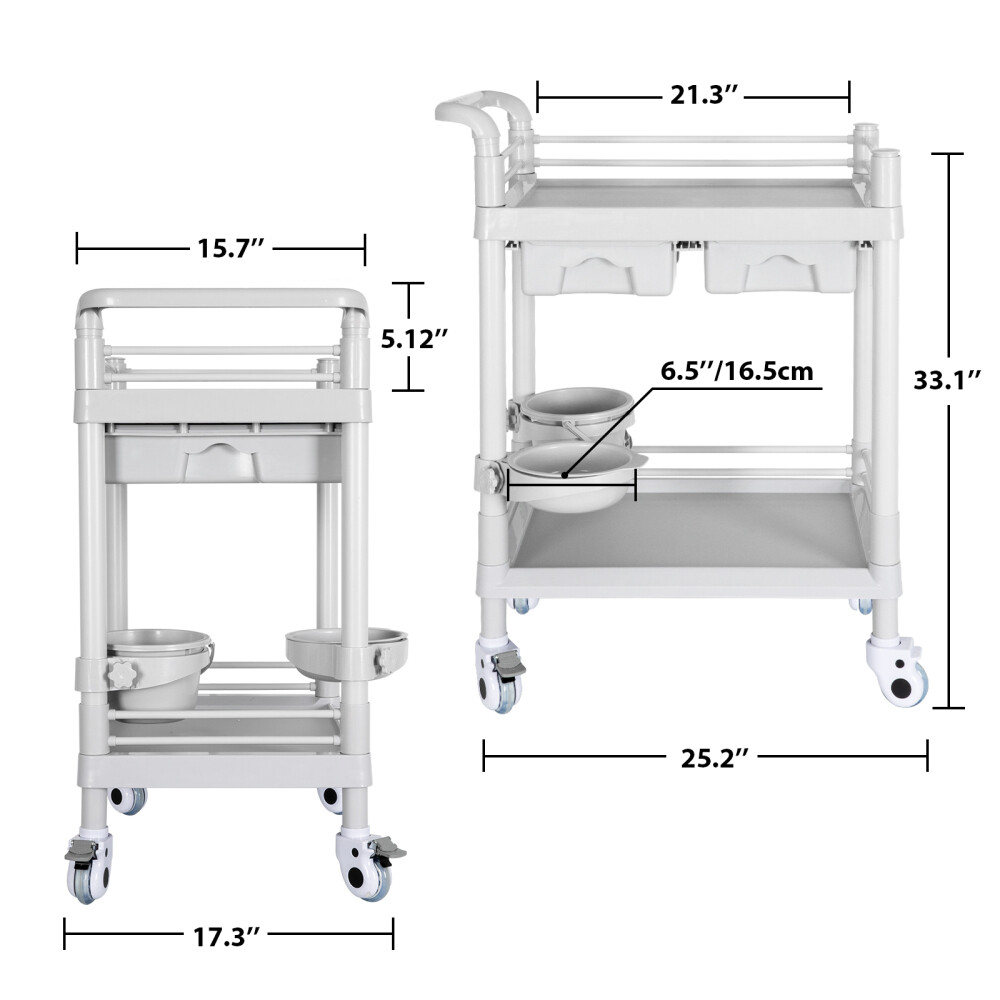 Medical Mobile Trolley Cart 2-Shelf 330 LBS Max Load Beauty Rolling Utility Cart
