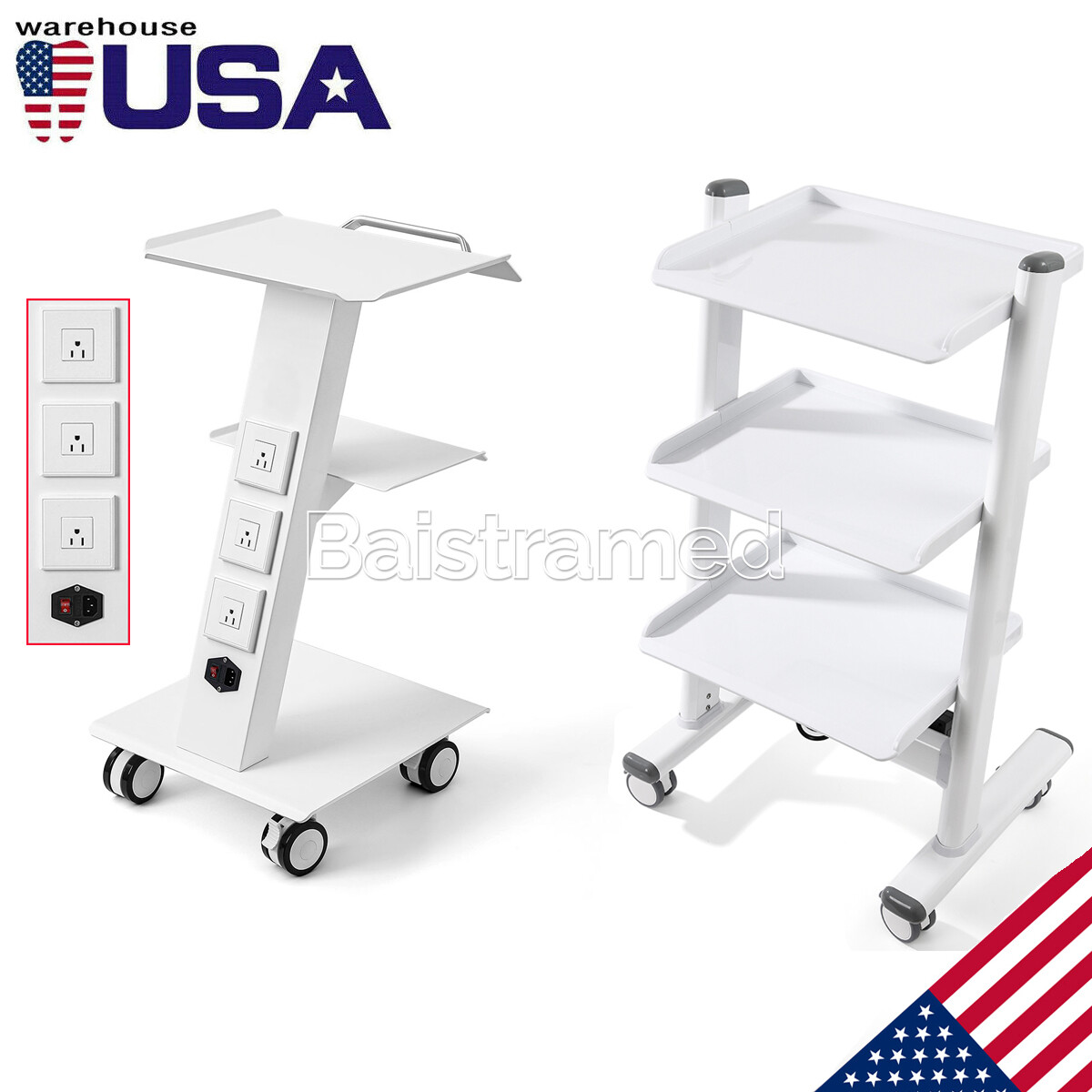 AZDENT Dental Mobile Cabinet Cart Acrylic with Drawers/3-Layer Trolley Cart