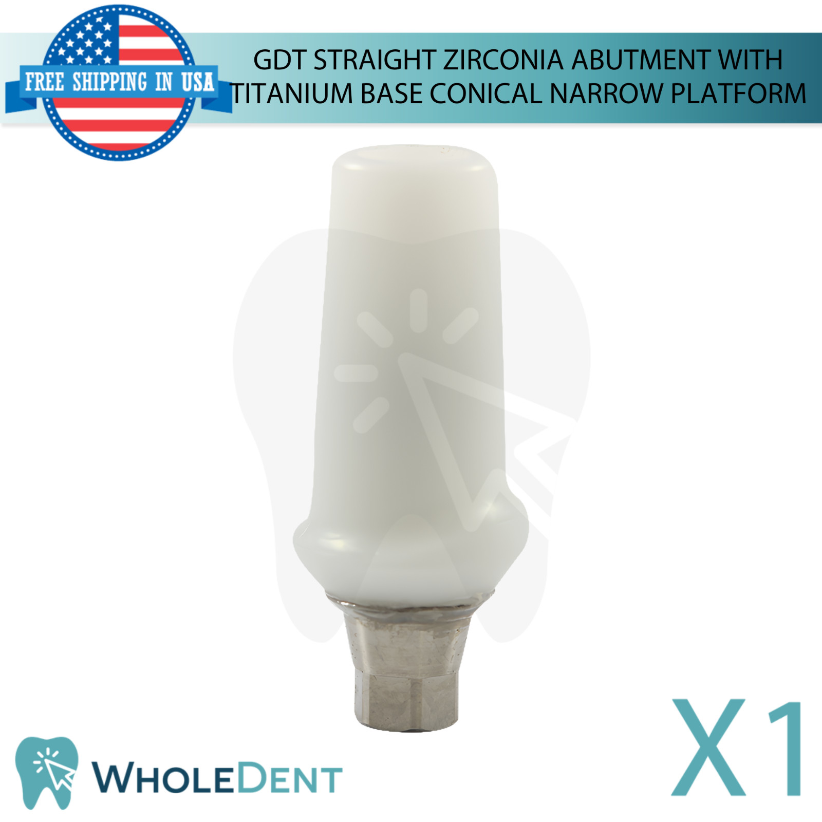 1x Dental Narrow Straight Zirconia Prosthetic with Titanium Base Hex 2.25mm