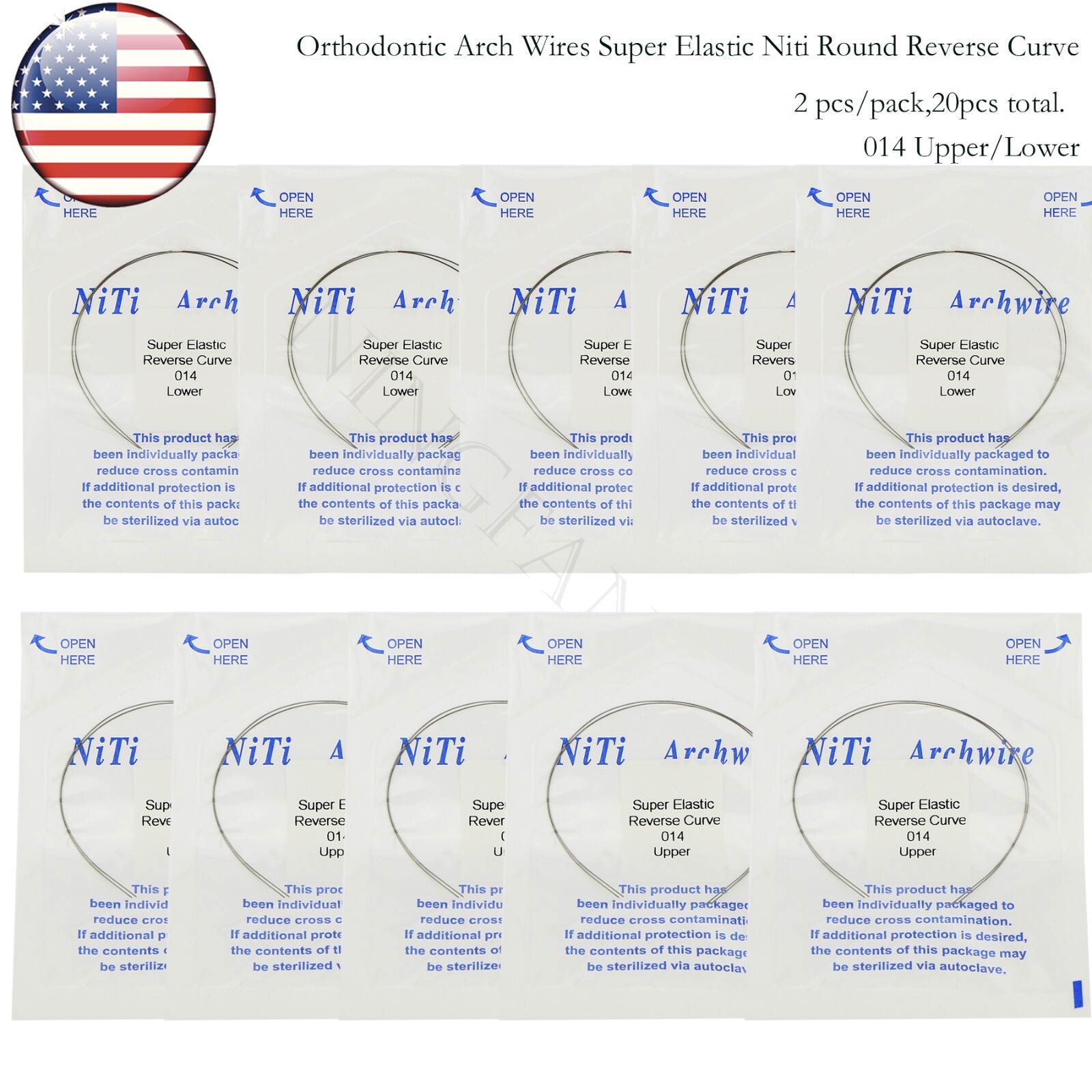 US Dental Ortho Arch Wire NiTi Stainless Reverse Curve Nature Round Square Ovoid