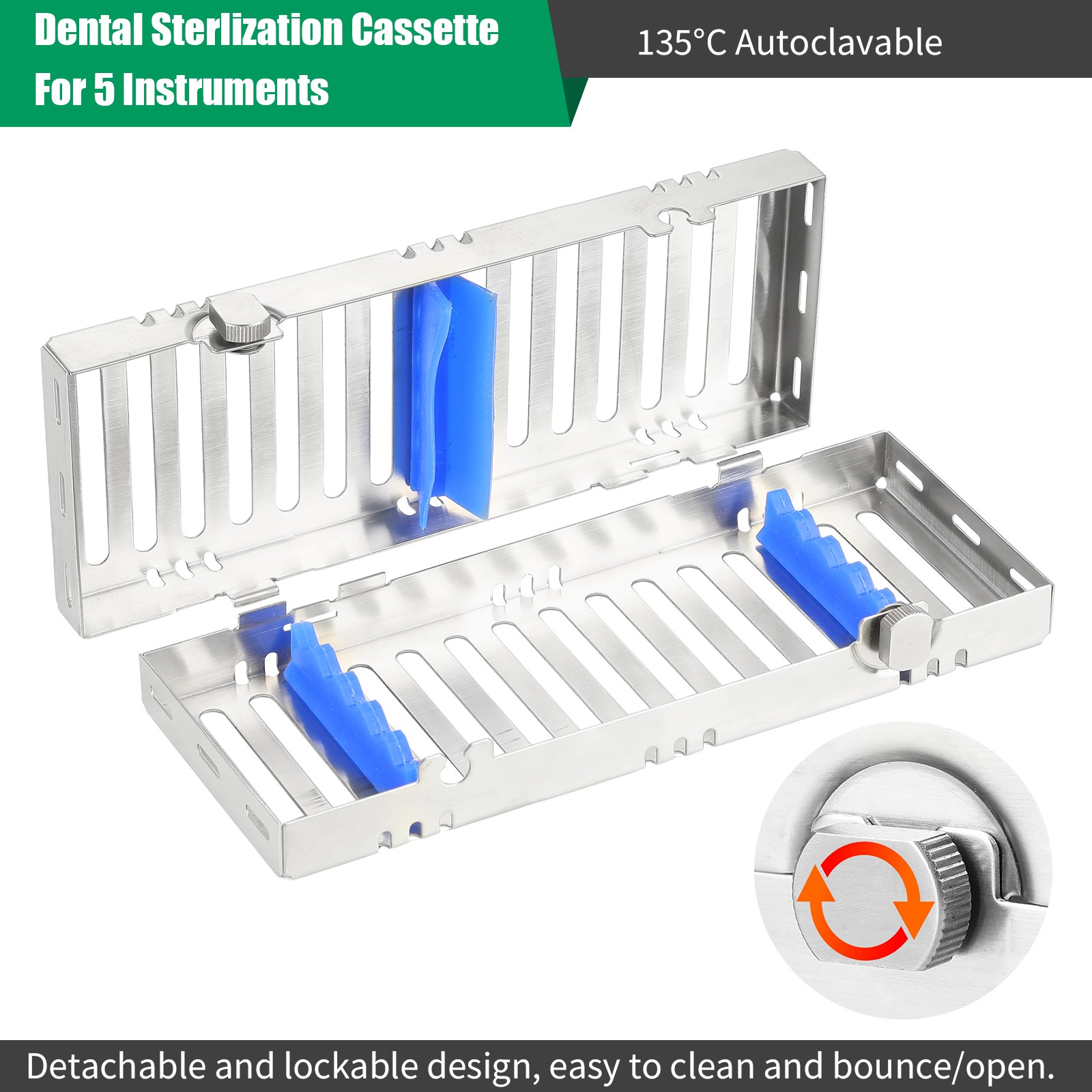 1-10 Dental Sterilization Cassette Rack Tray Box F/ 5 Dental Surgical Instrument