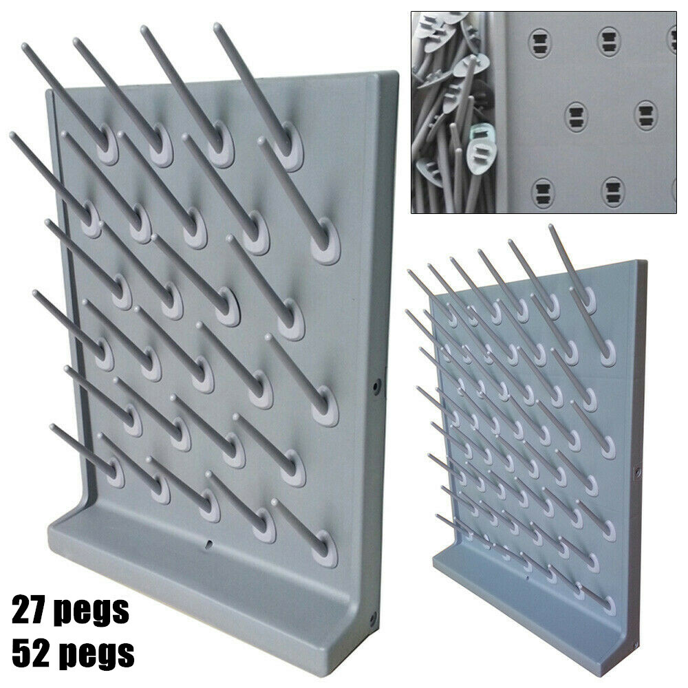 2PCs Lab Supply Wall Desk Drying Rack 52 pegs/27 Pegs Cleaning Equipment Grey PP