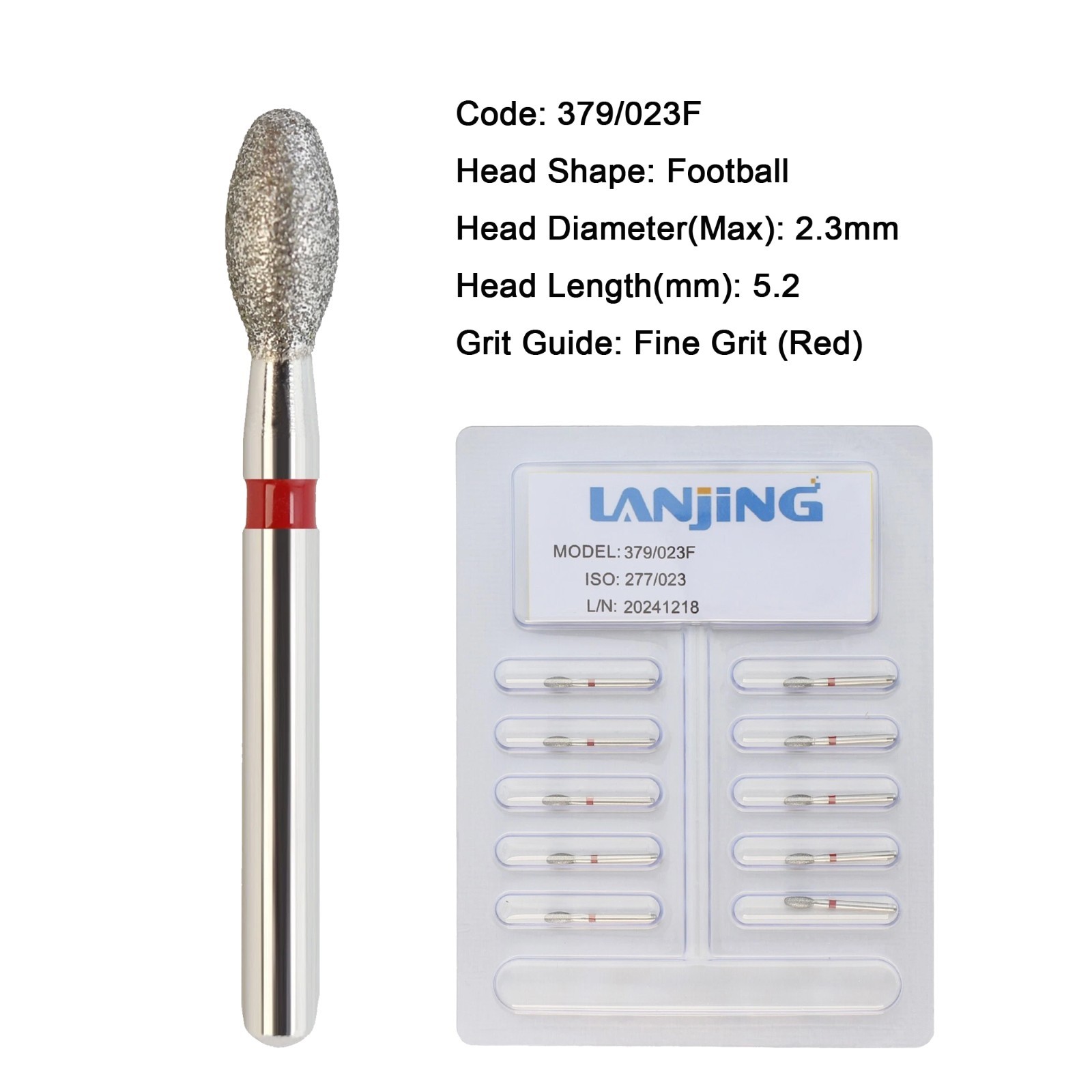 Dental Diamond Burs FG Round End Taper Egg Football Pear for High Speed 330 856