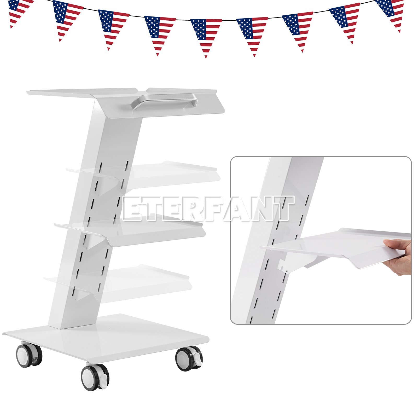 Three Layers Serving Trolley Mobile Medical Tool Cart Stand 4 Casters Dental Lab