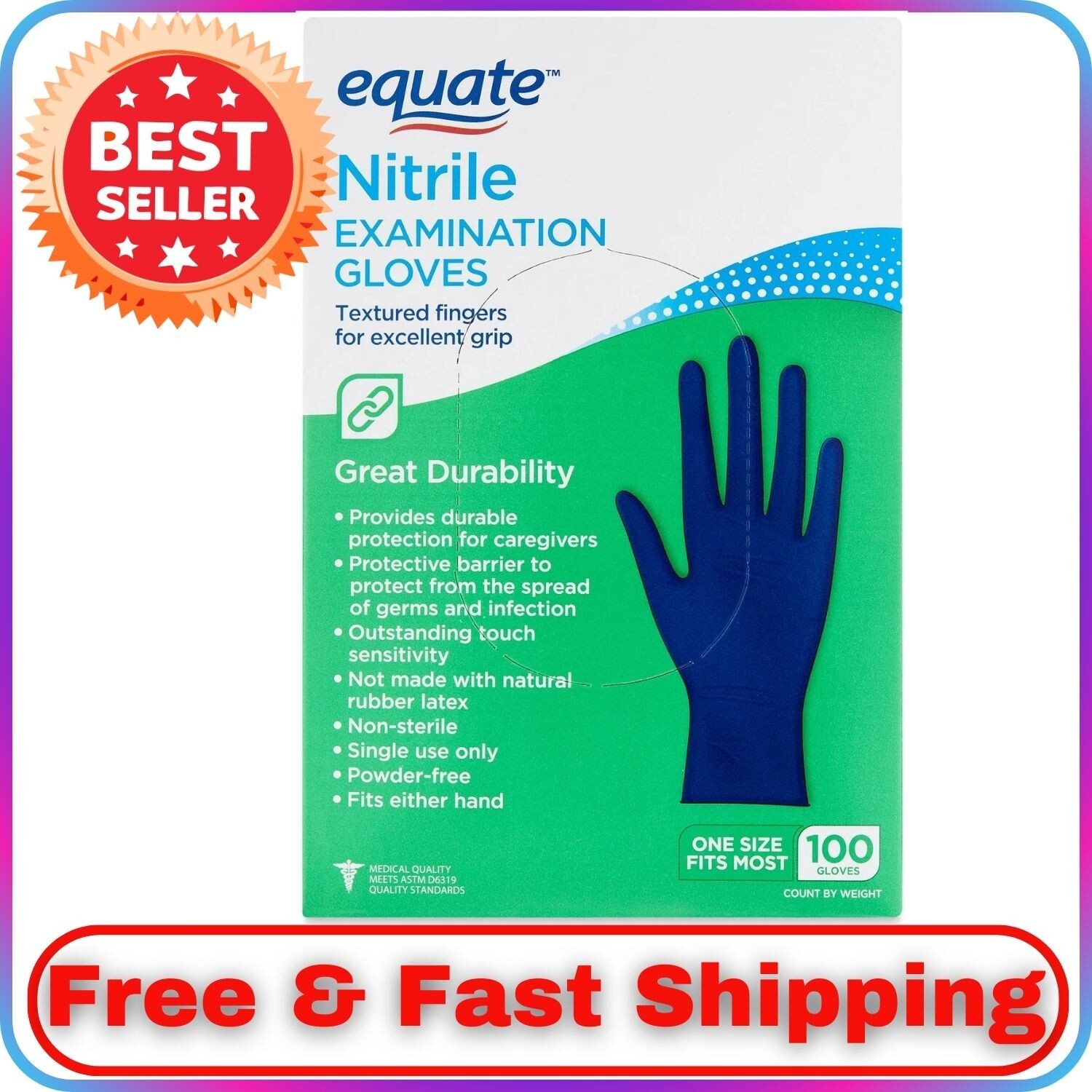 Nitrile Exam Gloves, One Size Fits Most, 100-Count Box
