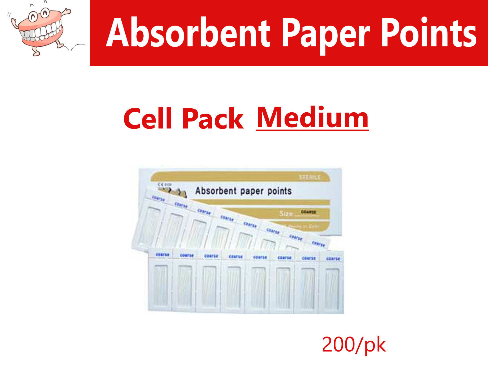 Dental Endo ABSORBENT PAPER Points CELL PACK Medium, PP200-M, Meta, 200/Pk