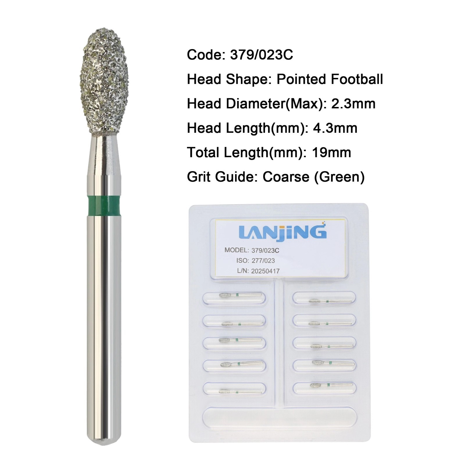 Dental Diamond Burs FG Round End Taper Egg Football Pear for High Speed 330 856