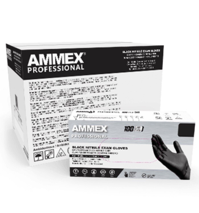 Ammex Professional Black Nitrile PF Exam Gloves (Case of 1000/10 Boxes) 3 mil
