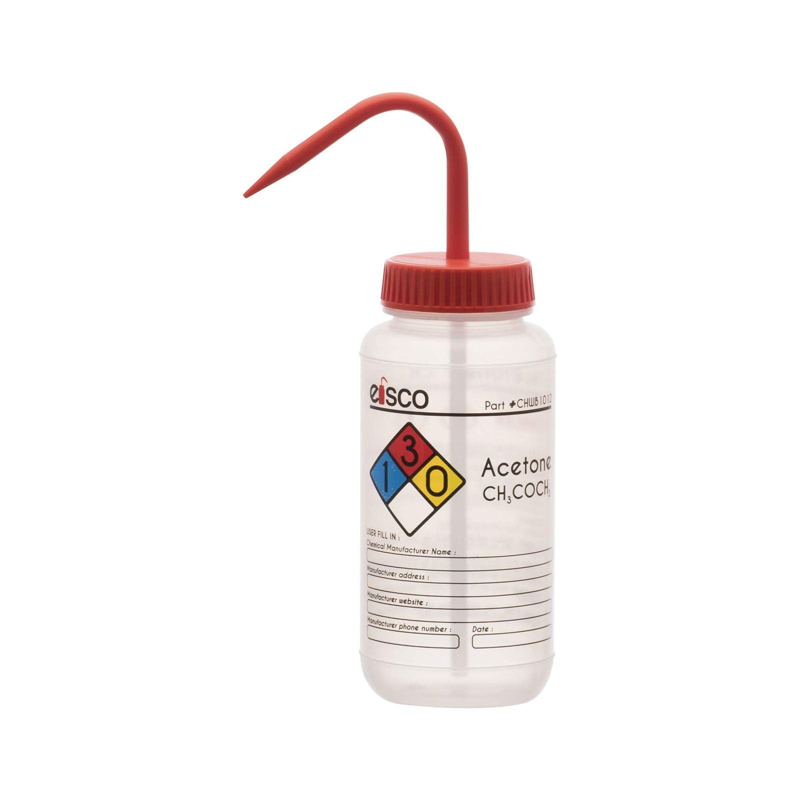 EISCO – 1 Pack Wash Bottle for Acetone, 500ml – Labeled with Color Coded Chem…
