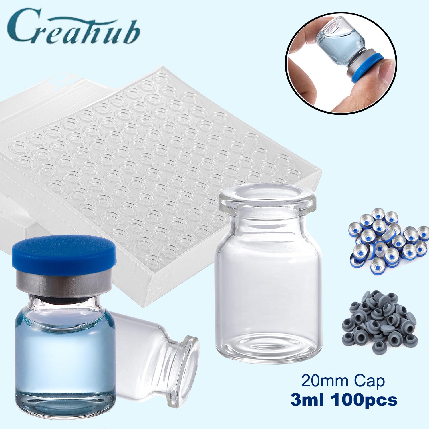 100Pcs 3ml Headspace Vials Sample Vials Glass Vials w/ Flip Off Caps Lab Vials