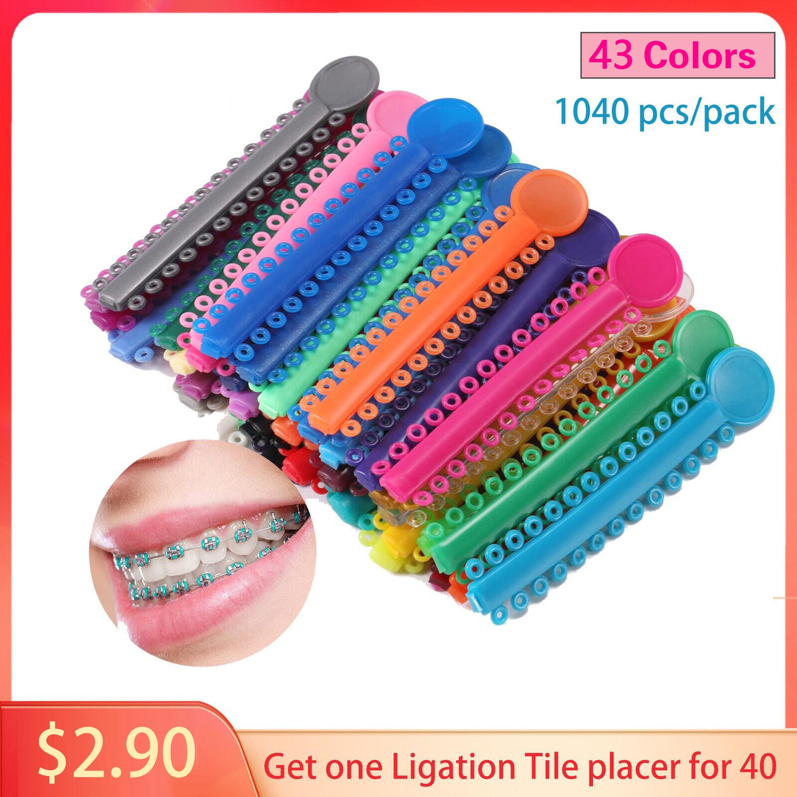1040Pcs/pack Dental Orthodontic Ligature Ties Elastic Rubber Bands 45 Colors fo