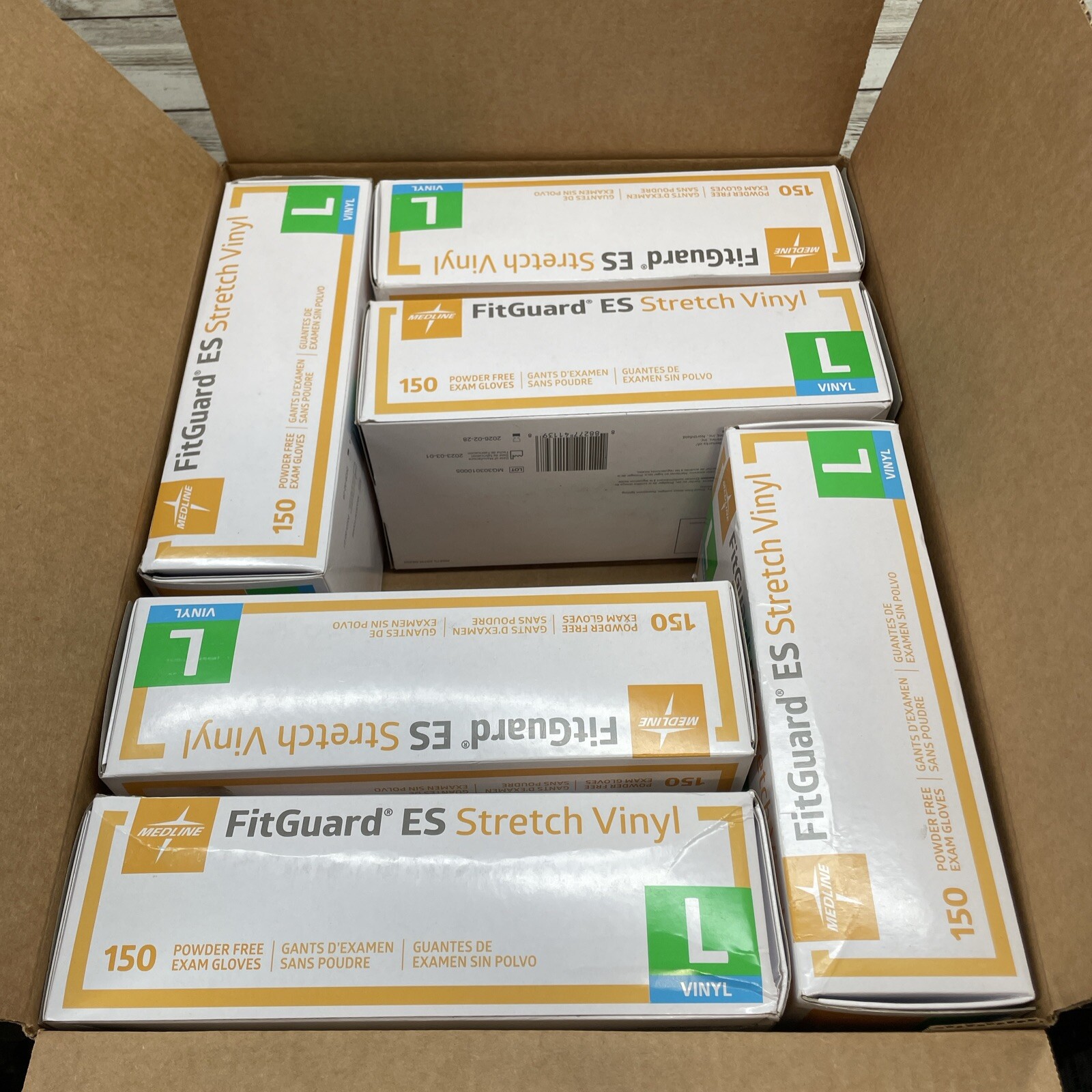 *6 BOXES* MEDLINE FITGUARD ES Stretch Vinyl Exam Gloves Size: LARGE, EXP: 02/26