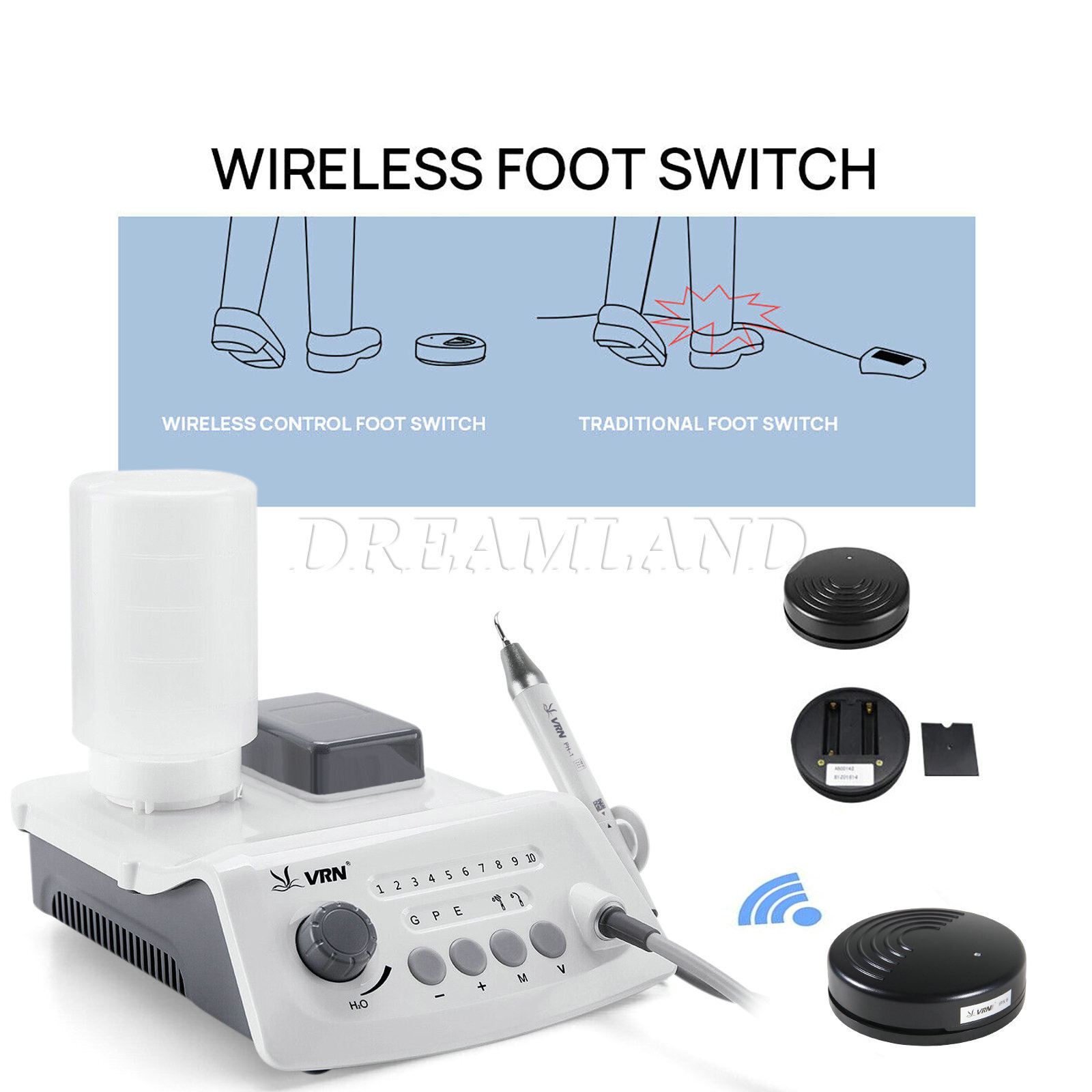 Dental Wireless Digital Ultrasonic Scaler w/ LED Detachable Handpiece VRN-A8 FDA