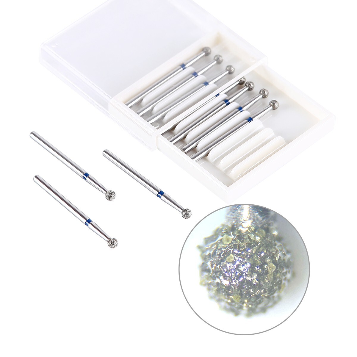 AZDENT 100pcs Dental Diamond Burs Ball Round FG 1.6mm for High Speed Handpiece