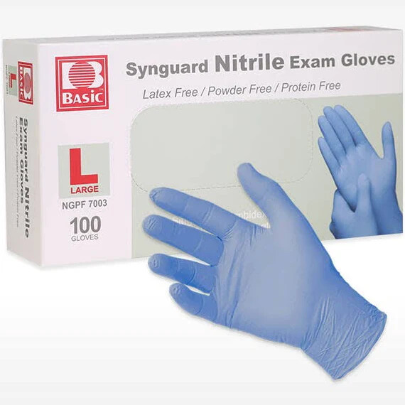 Synguard Nitrile Exam Gloves Powder-Free Blue medium and large (4x 100/Bx)