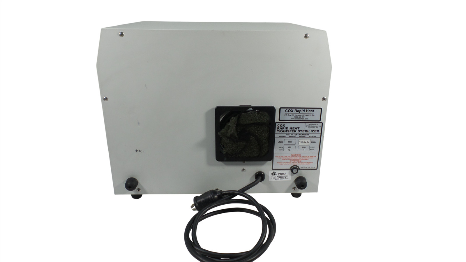 CPAC Equipment Inc CoxRapidHeat 6000 High Velocity Hot Air Rapid Heat Sterilize