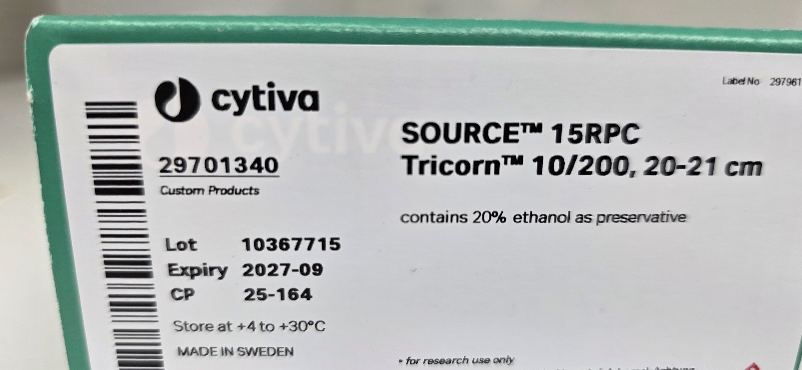 Cytiva Source 15RPC Tricorn 10/200 Column CUSTOM COLUMN EXPIRY 09/2027