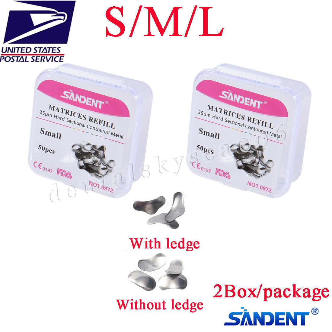 50Pcs Dental Metal Matrices Matrix Band Sectional Contoured Refill S/M/L 35μm DK