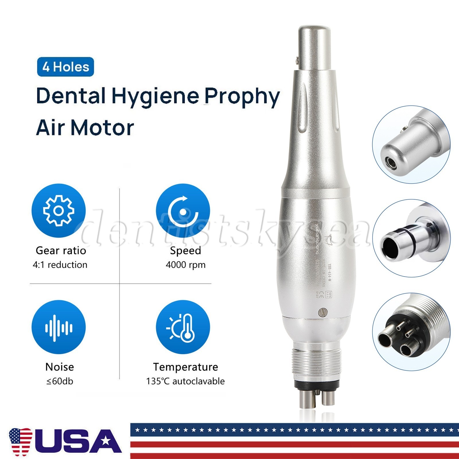 Dental 4:1 Hygiene Prophy Handpiece 360° Swivel Straight Cone Air Motor 4Holes