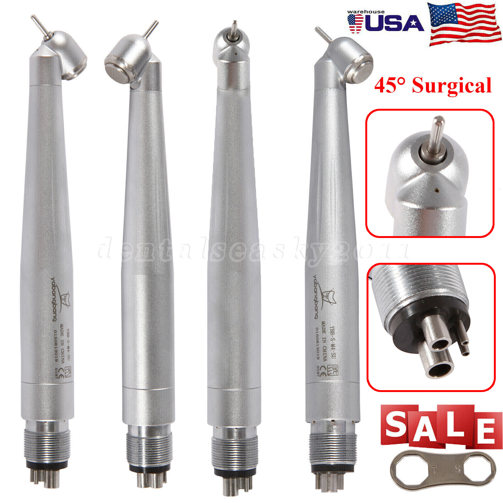 NSK Style Dental 45 Degree Surgical High Speed Handpiece Push Button 4 Holes OR