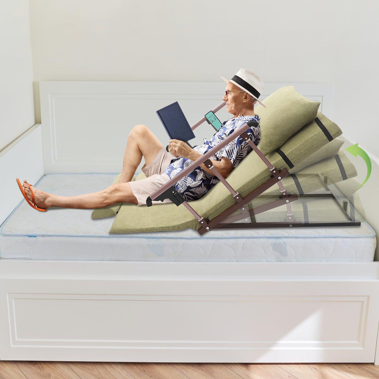 Electric Adjustable Bed Backrest 2°–80° Remote US Plug Green For Elderly