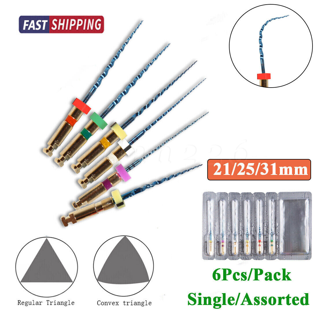 SANDENT Limas Dentales Endo Rotativas Azul Uso Motor Endodoncia 21mm/25mm/31mm