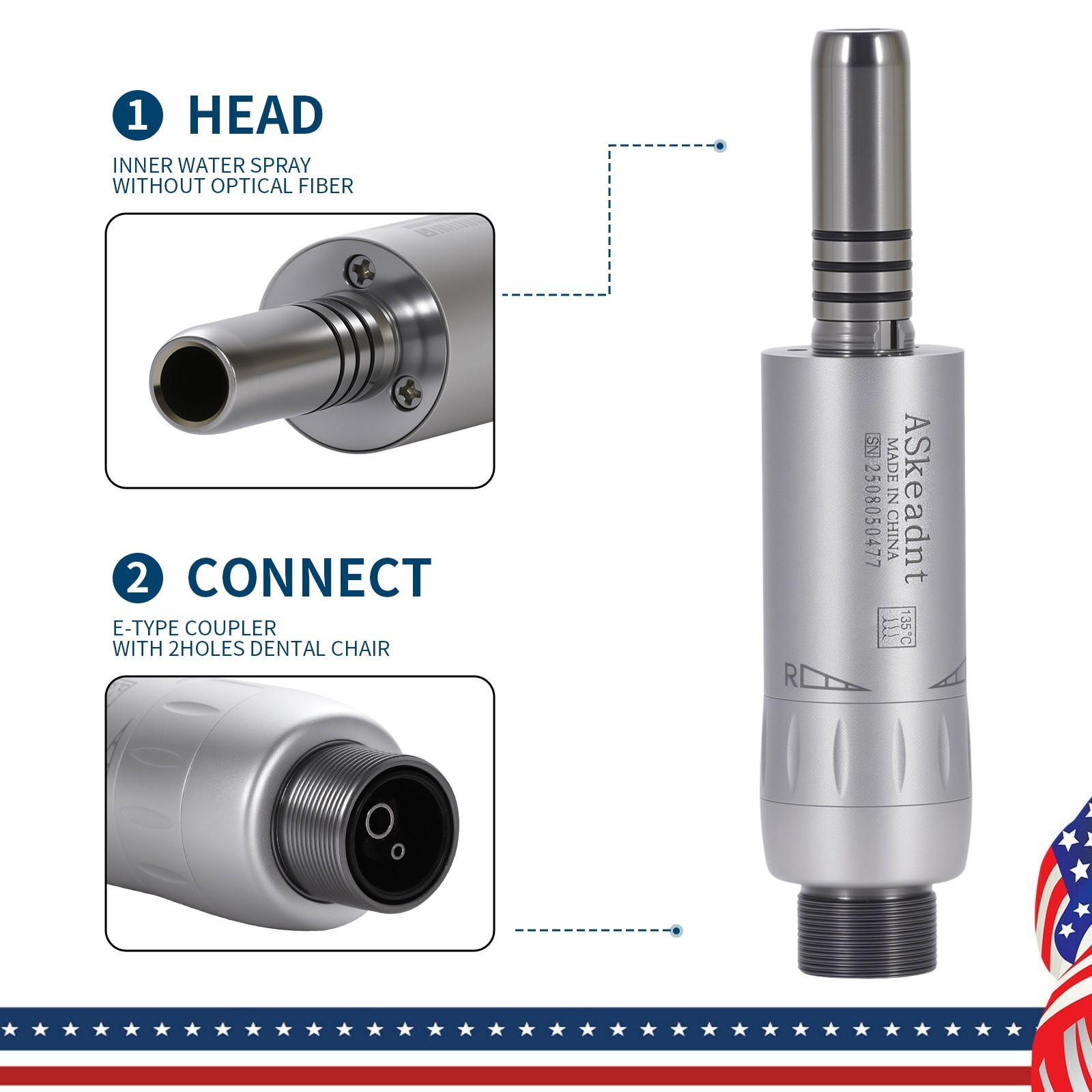 ASK Dental Internal Water Low Speed Air Motor Handpiece E-type 2 Hole For NSK