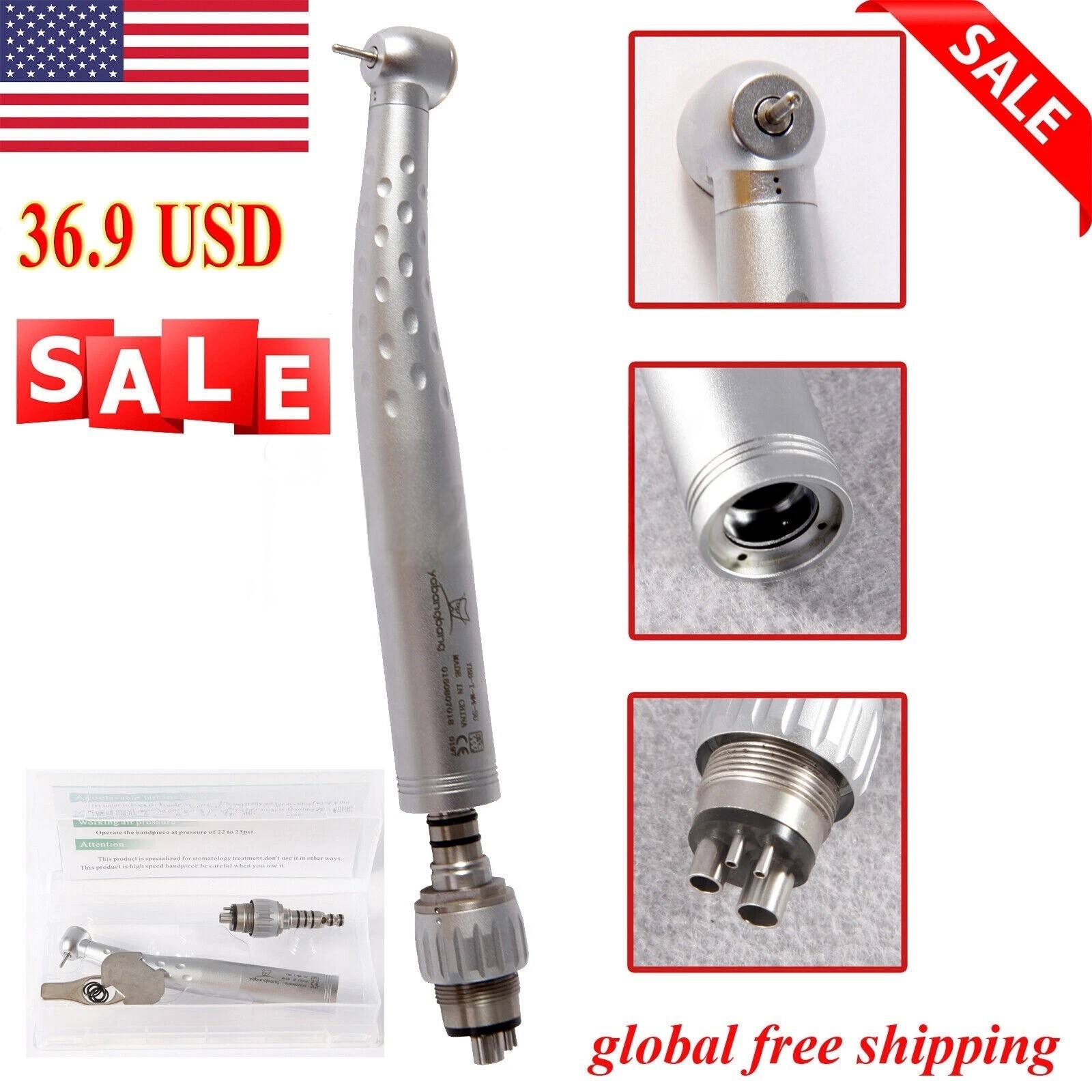 Yabangbang Dental High Speed Handpiece with 4 Hole Quick Coupler Coupling Swivel