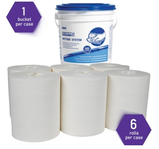 KIMTECH 6 Rolls w/ Bucket Wipes Hydroknit & Spunlace Fast Absorbing Material