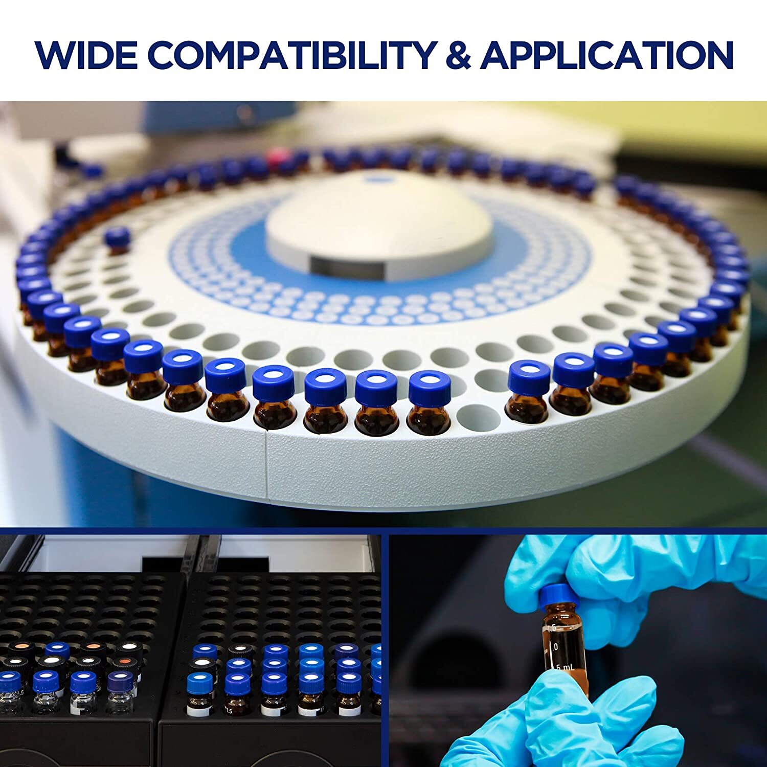 100Pcs 2ml 9-425 Small Glass HPLC Vials Bottles Amber Containers With Screw Caps