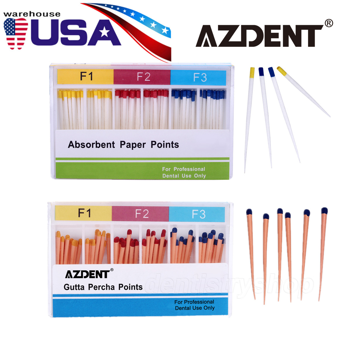 AZDENT Dental Gutta Percha Points / Absorbent Paper Endodontics Root Canal F1-F3
