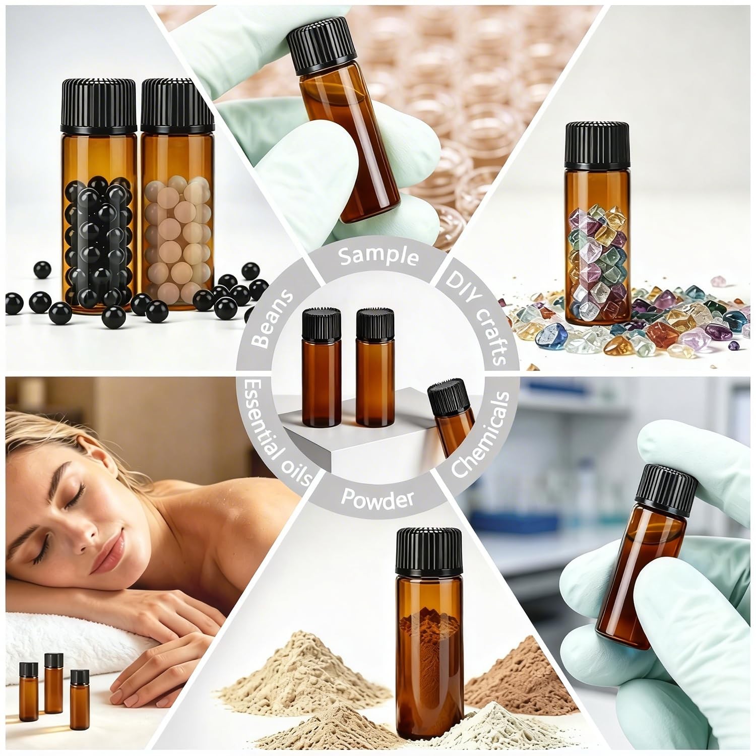 Elfenstall- 50PCS 5ML 1/6oz Amber Glass Bottle with Orifice Reducer and Screw Ca