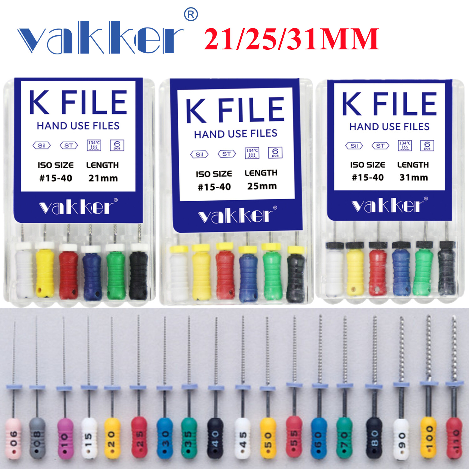 Dental K-Files Stainless Steel Hand Use Endo Root Canal File 21/25/31mm All Size