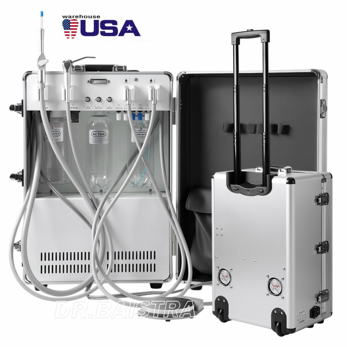 Portable Dental Mobile Delivery Unit System Air Compressor 4Hole Strong Suction