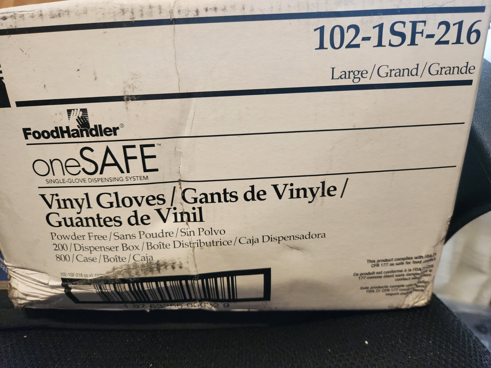 FoodHandler 102-1SF-216 OneSafe Powder-Free Vinyl Gloves-large-800 case