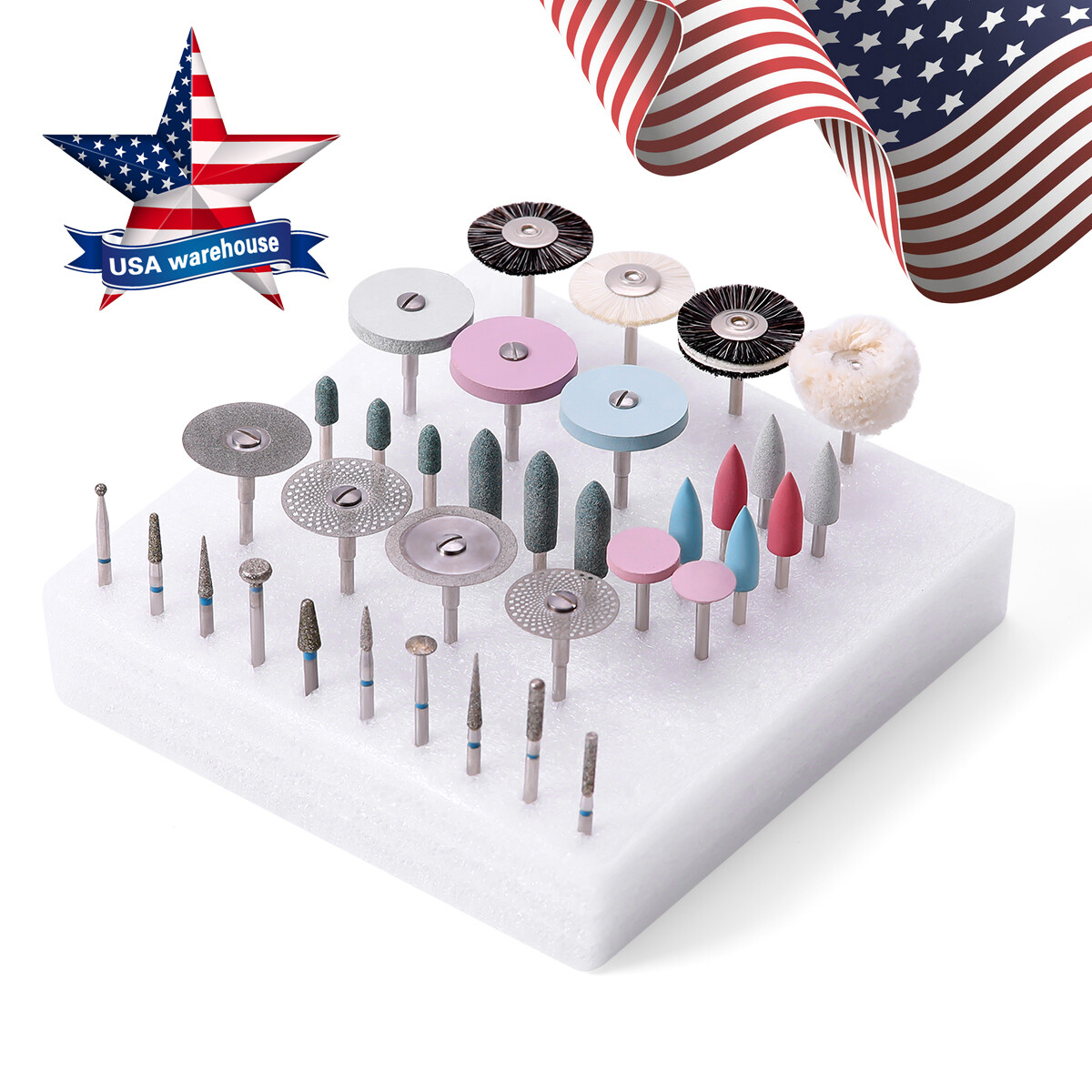 35pcs Dental Polishing HP Kit Diamond Burs 2.35mm For Ceramic Porcelain Grinding
