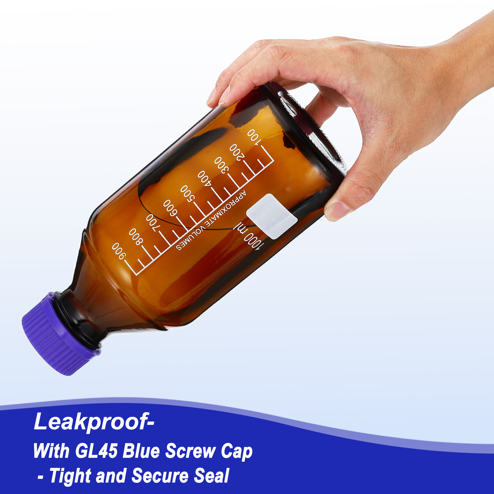 4 Pack Media Storage Bottles 1000ml Borosilicate Glass Graduated Bottles Brown