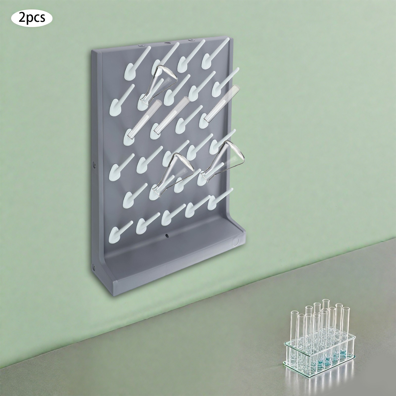 2PCs Lab Supply Wall Desk Drying Rack 52 pegs/27 Pegs Cleaning Equipment Grey PP