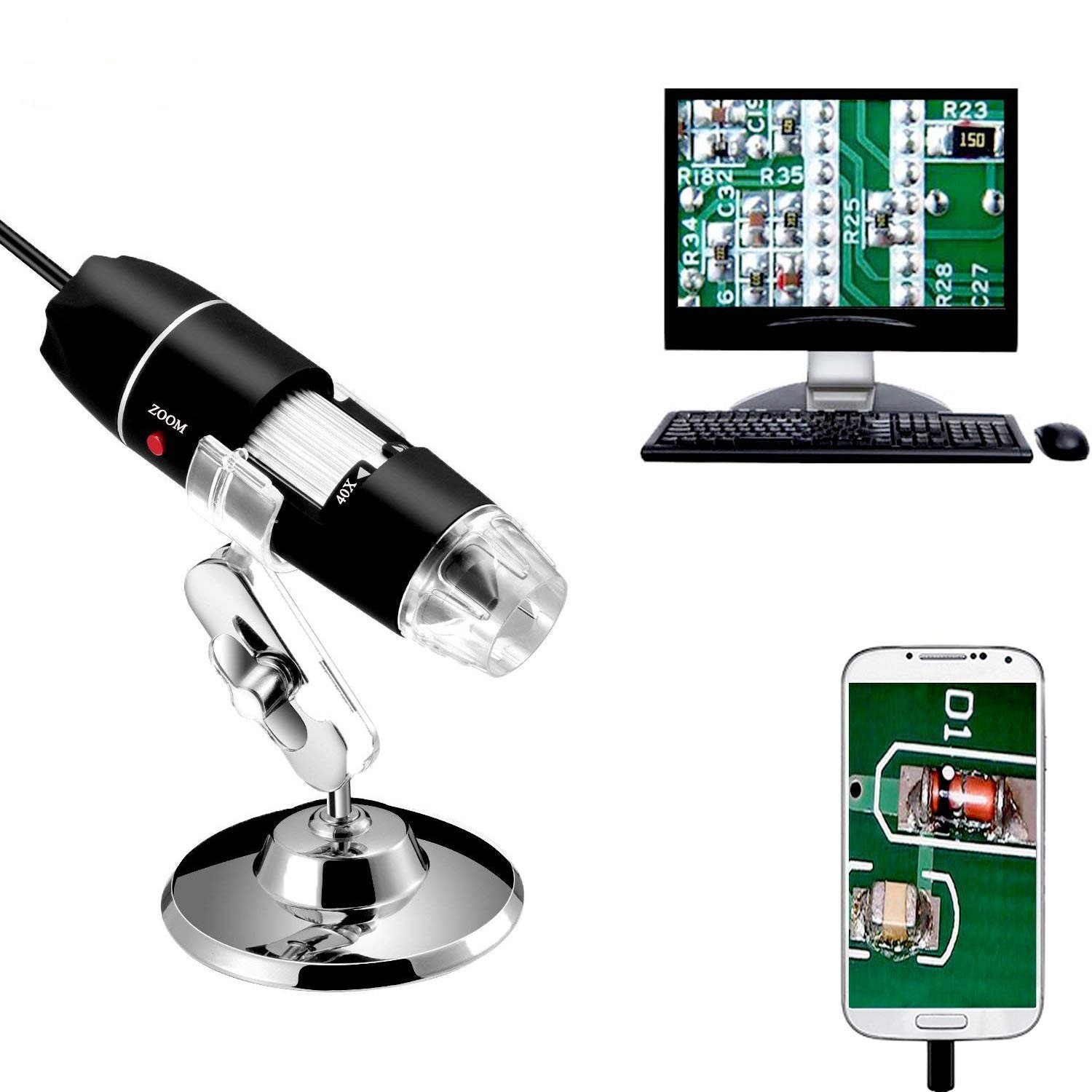 40 to 1000x Magnification Endoscope, 8 LED USB 2.0 Digital Microscope, Mini C…