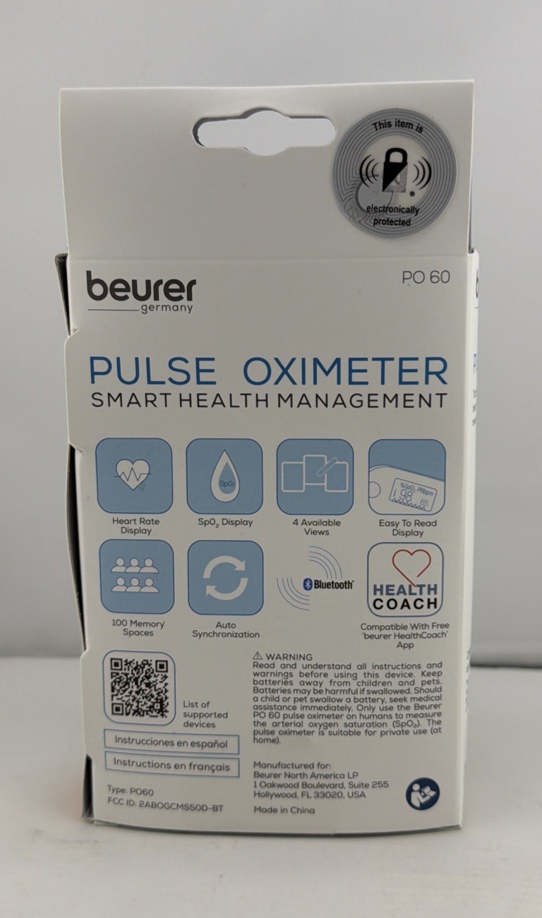Beurer PO60 Bluetooth Pulse Oximeter Fingertip Oxygen Monitor NIB.