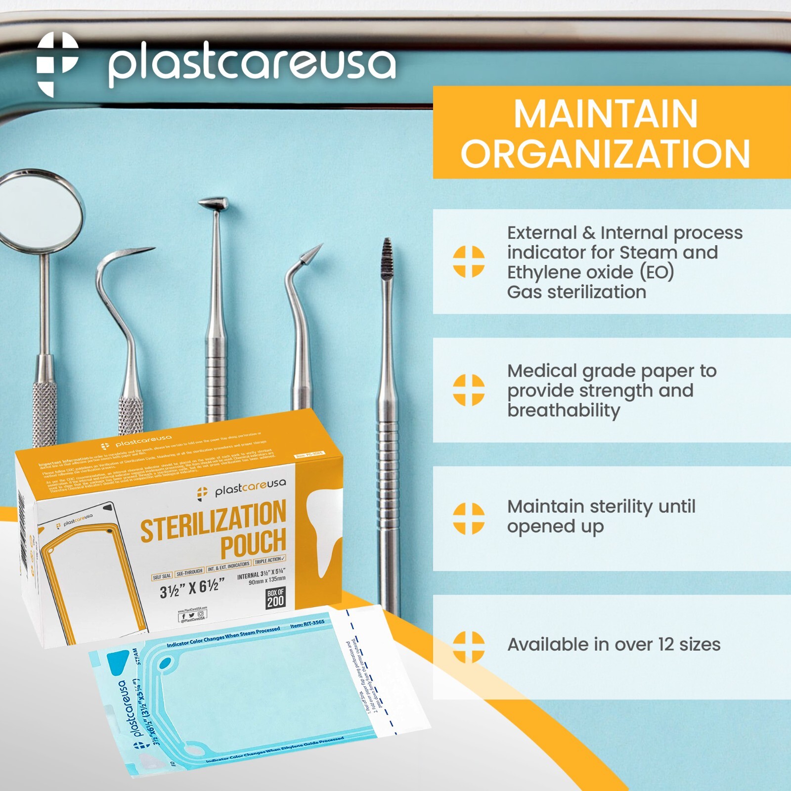 400 Self-Sealing Sterilization Pouch, 3.5″ x 6.5″ (5.25) Paper/Blue Film (2 Box)