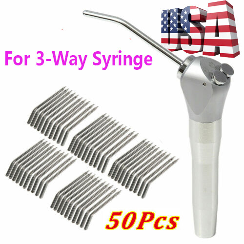 Dental 3 Way Air Water Spray Triple Syringe Handpiece w/ 50 Nozzles Tips Tubes